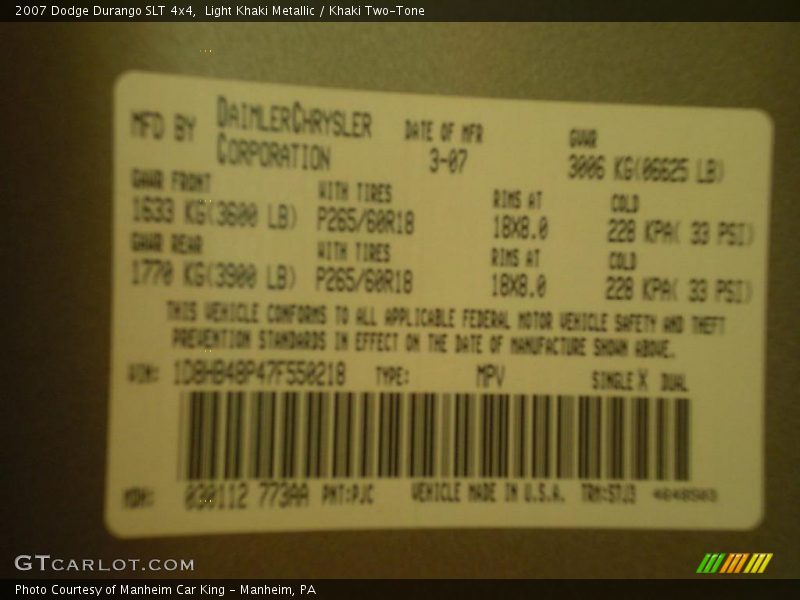 Light Khaki Metallic / Khaki Two-Tone 2007 Dodge Durango SLT 4x4