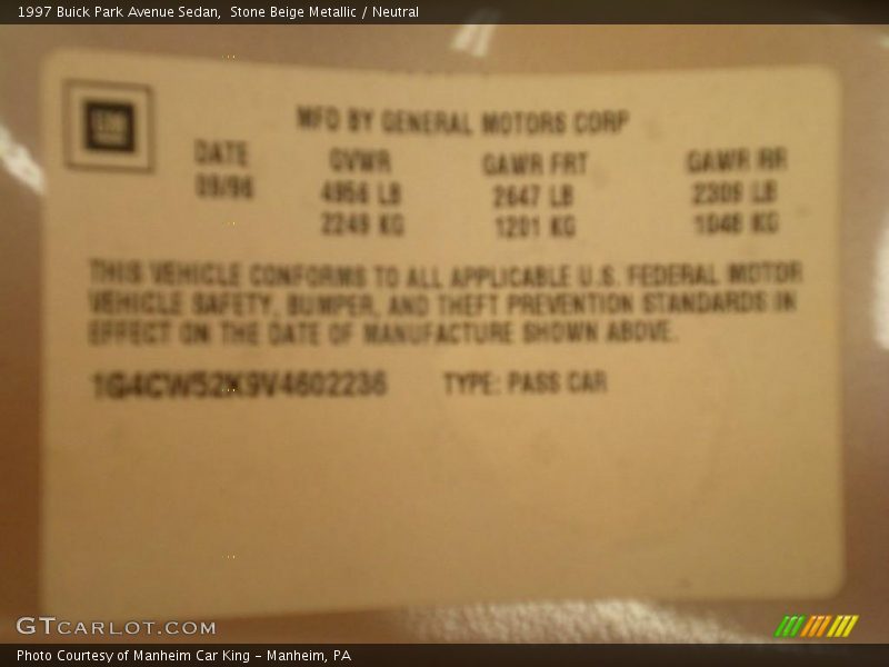Stone Beige Metallic / Neutral 1997 Buick Park Avenue Sedan