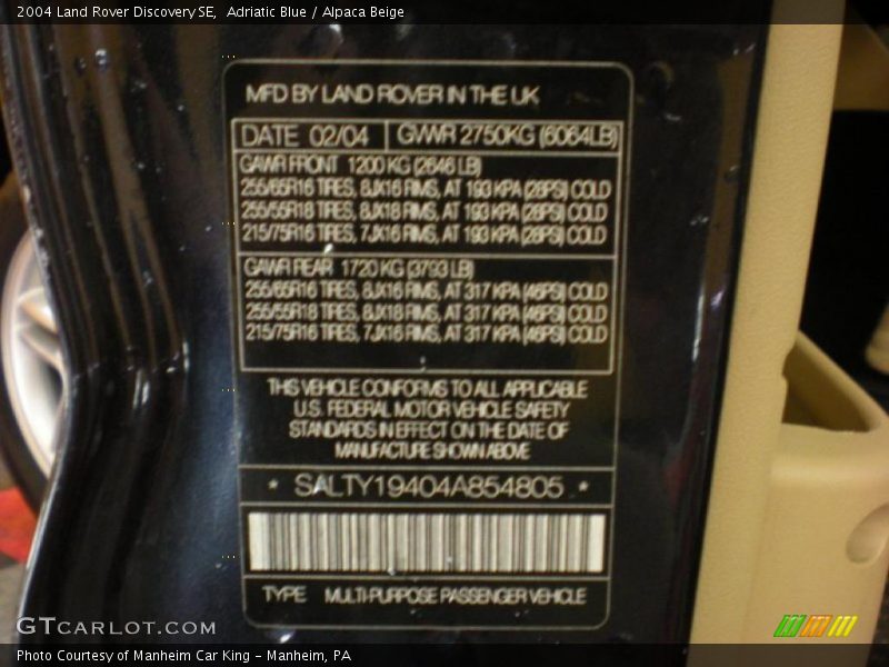 Adriatic Blue / Alpaca Beige 2004 Land Rover Discovery SE