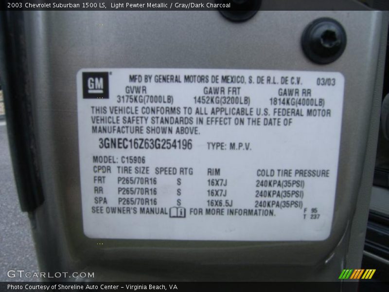 Light Pewter Metallic / Gray/Dark Charcoal 2003 Chevrolet Suburban 1500 LS