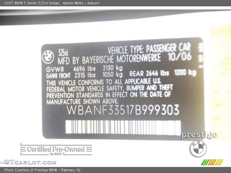 Alpine White / Auburn 2007 BMW 5 Series 525xi Sedan