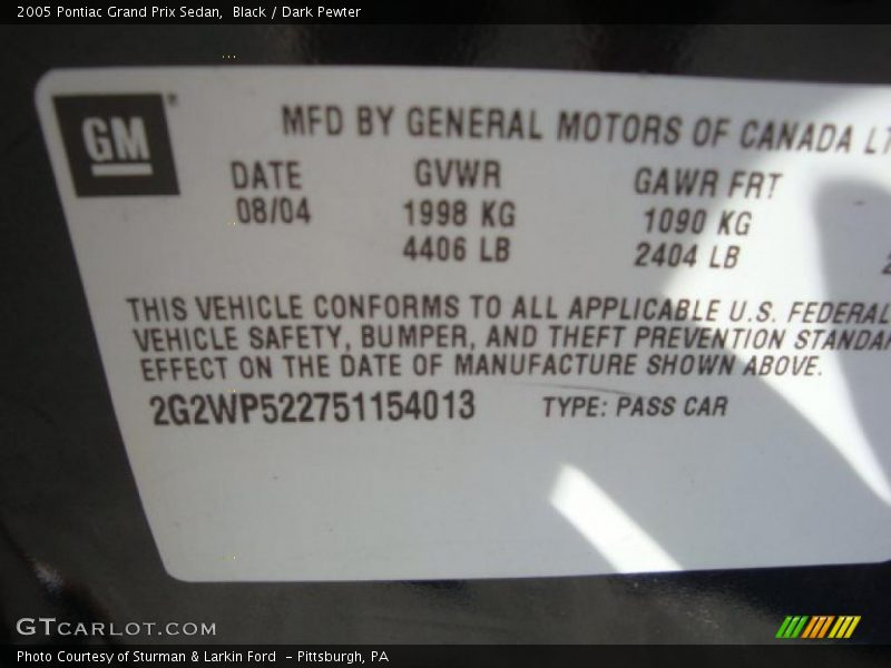 Black / Dark Pewter 2005 Pontiac Grand Prix Sedan