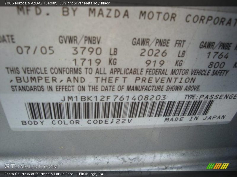 Sunlight Silver Metallic / Black 2006 Mazda MAZDA3 i Sedan