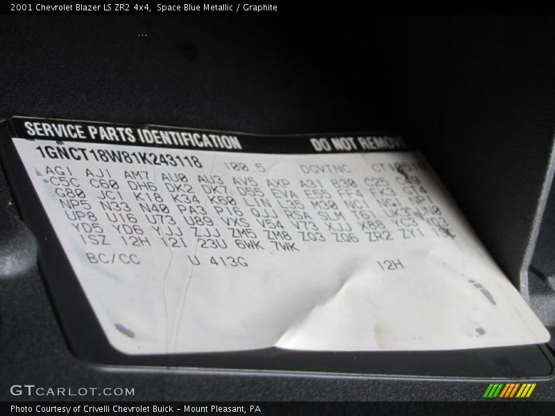 Space Blue Metallic / Graphite 2001 Chevrolet Blazer LS ZR2 4x4