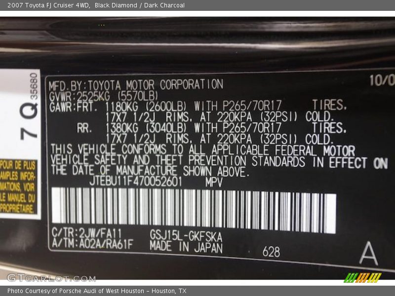 Black Diamond / Dark Charcoal 2007 Toyota FJ Cruiser 4WD