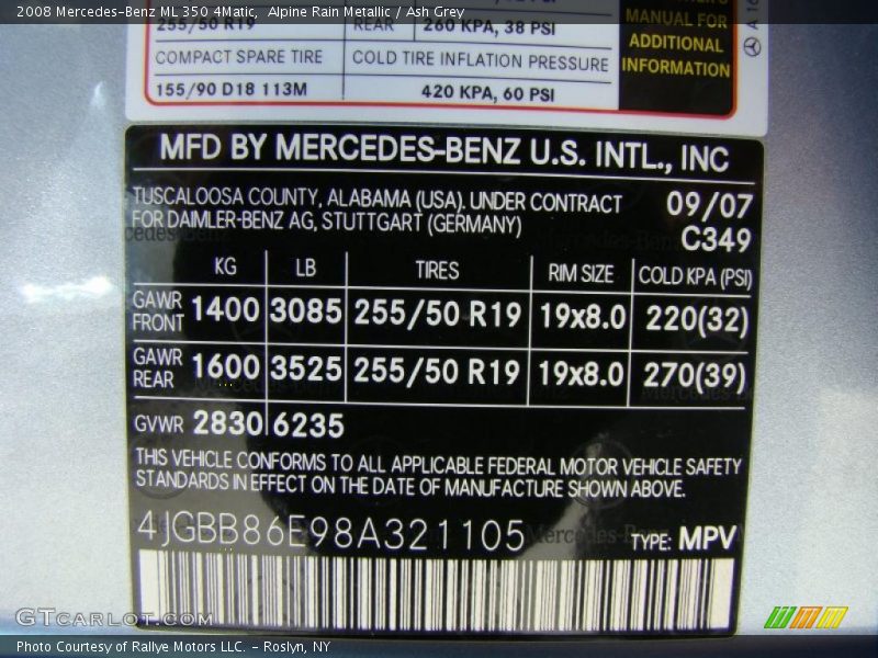 Alpine Rain Metallic / Ash Grey 2008 Mercedes-Benz ML 350 4Matic