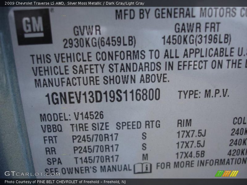 Silver Moss Metallic / Dark Gray/Light Gray 2009 Chevrolet Traverse LS AWD
