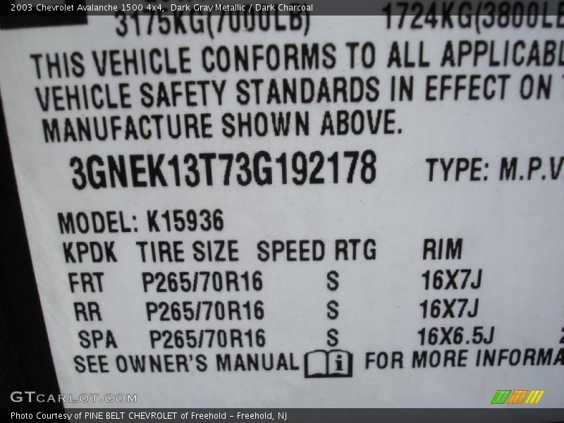 Dark Gray Metallic / Dark Charcoal 2003 Chevrolet Avalanche 1500 4x4