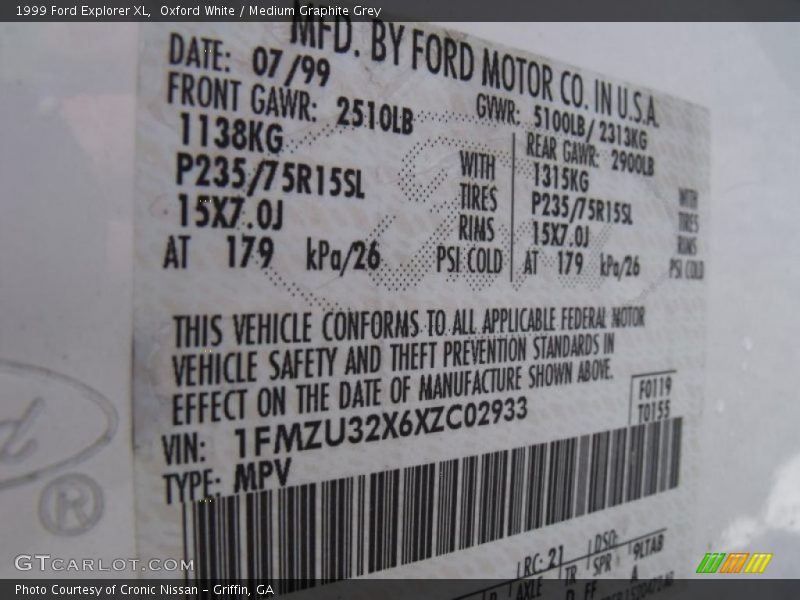Oxford White / Medium Graphite Grey 1999 Ford Explorer XL