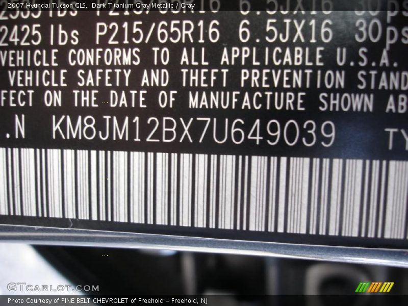 Dark Titanium Gray Metallic / Gray 2007 Hyundai Tucson GLS