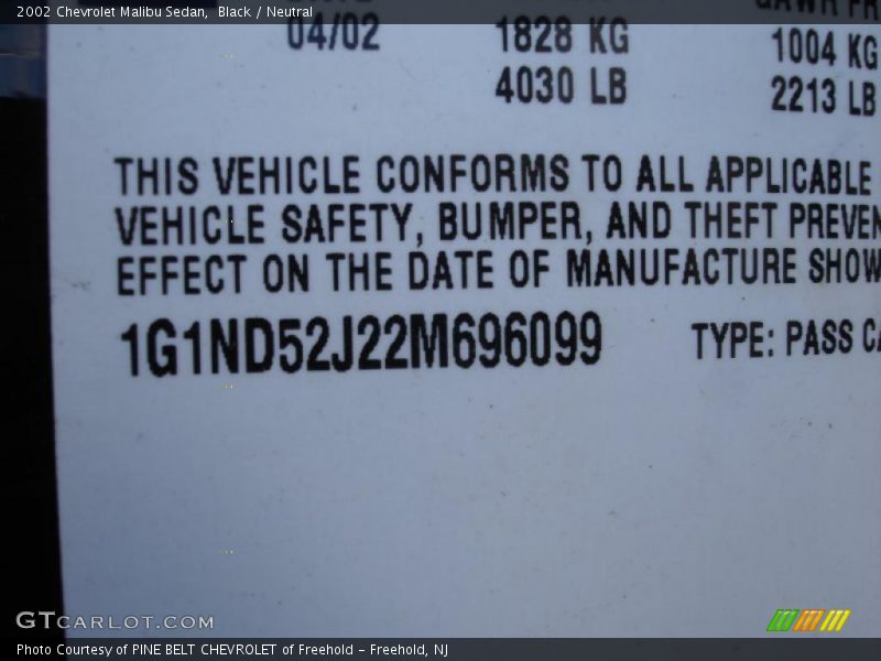 Black / Neutral 2002 Chevrolet Malibu Sedan