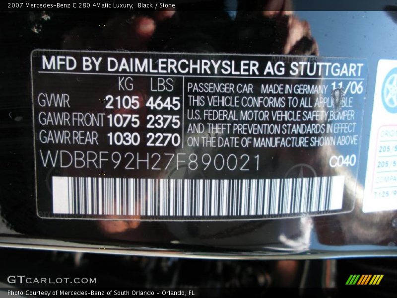 Black / Stone 2007 Mercedes-Benz C 280 4Matic Luxury