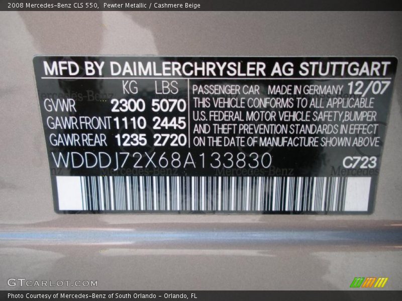 Pewter Metallic / Cashmere Beige 2008 Mercedes-Benz CLS 550