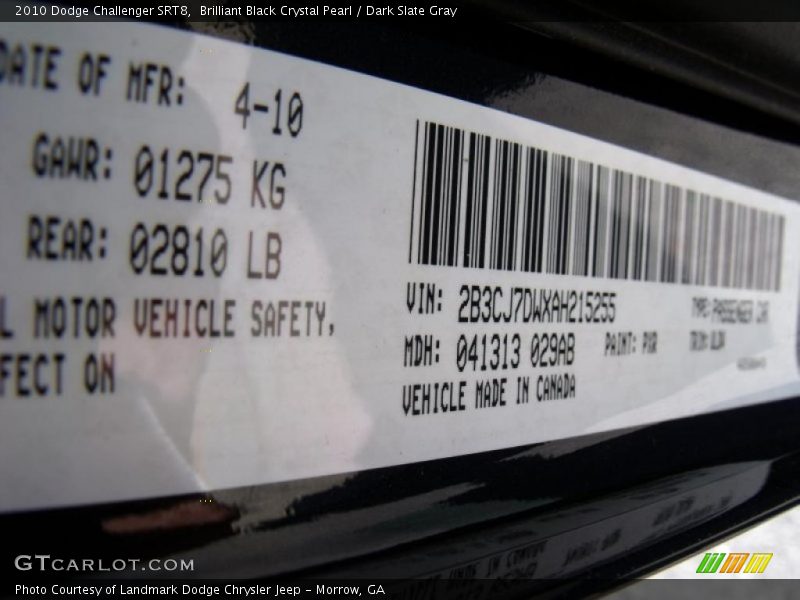 Brilliant Black Crystal Pearl / Dark Slate Gray 2010 Dodge Challenger SRT8