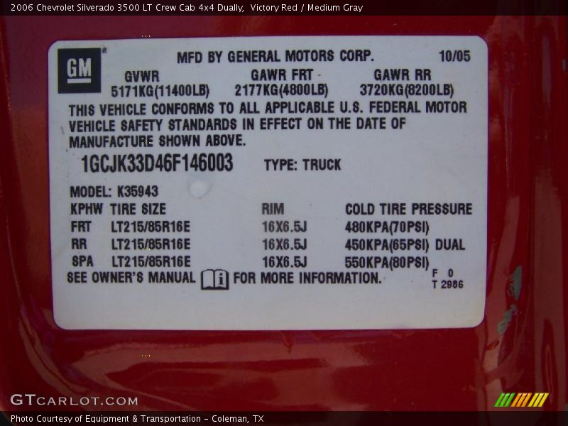 Victory Red / Medium Gray 2006 Chevrolet Silverado 3500 LT Crew Cab 4x4 Dually