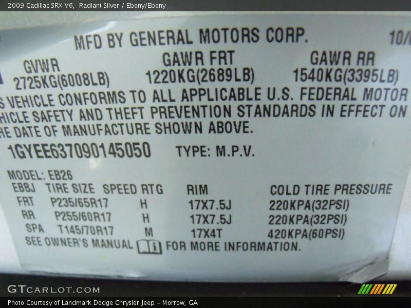 Radiant Silver / Ebony/Ebony 2009 Cadillac SRX V6