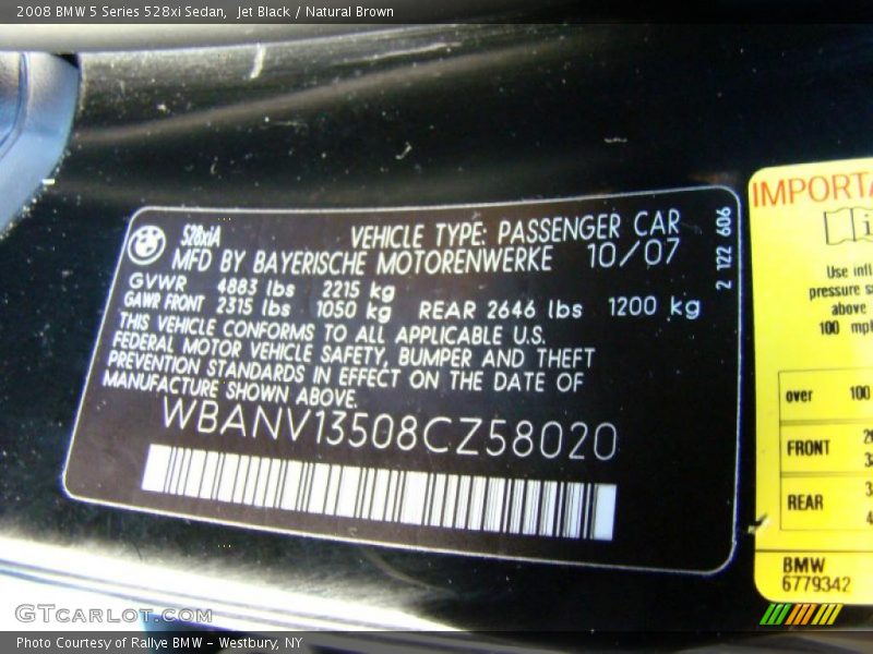 Jet Black / Natural Brown 2008 BMW 5 Series 528xi Sedan