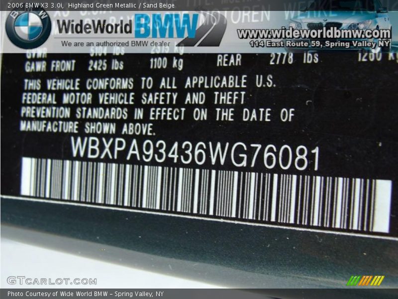 Highland Green Metallic / Sand Beige 2006 BMW X3 3.0i
