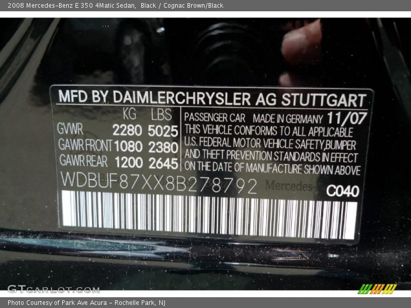 Black / Cognac Brown/Black 2008 Mercedes-Benz E 350 4Matic Sedan