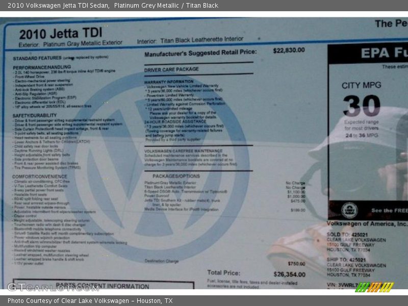 Platinum Grey Metallic / Titan Black 2010 Volkswagen Jetta TDI Sedan