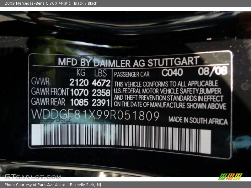 Black / Black 2009 Mercedes-Benz C 300 4Matic