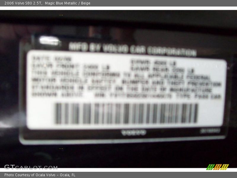 Magic Blue Metallic / Beige 2006 Volvo S80 2.5T