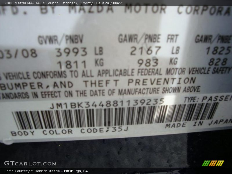 Stormy Blue Mica / Black 2008 Mazda MAZDA3 s Touring Hatchback