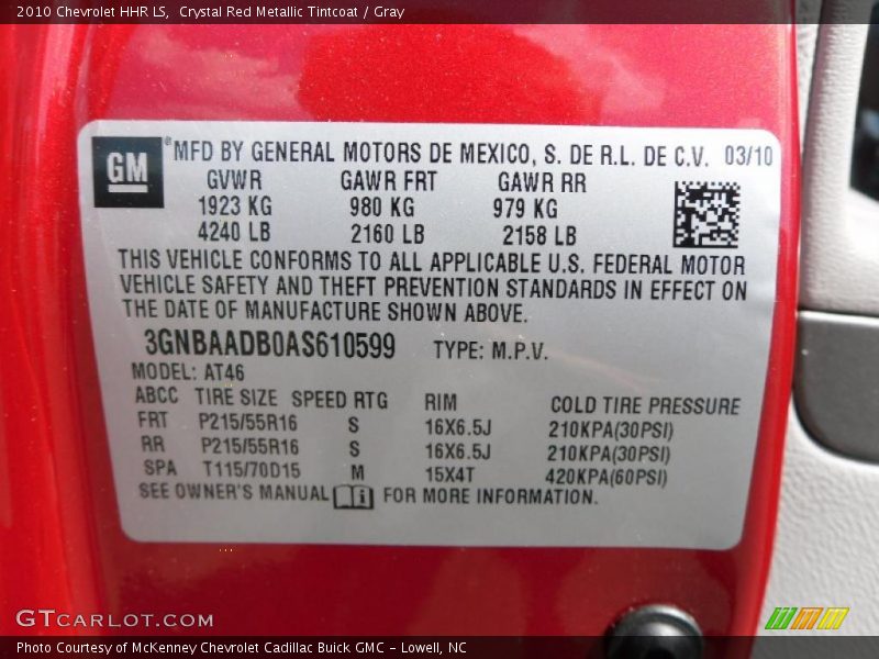 Crystal Red Metallic Tintcoat / Gray 2010 Chevrolet HHR LS