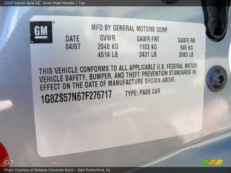 Silver Pearl Metallic / Tan 2007 Saturn Aura XE