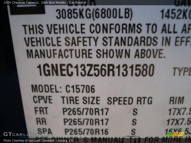 Dark Blue Metallic / Tan/Neutral 2006 Chevrolet Tahoe LS