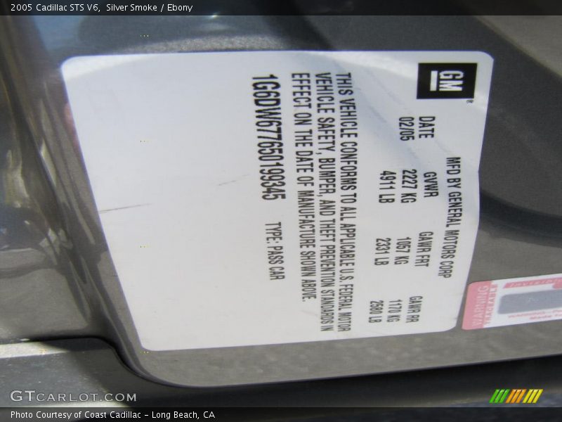Silver Smoke / Ebony 2005 Cadillac STS V6