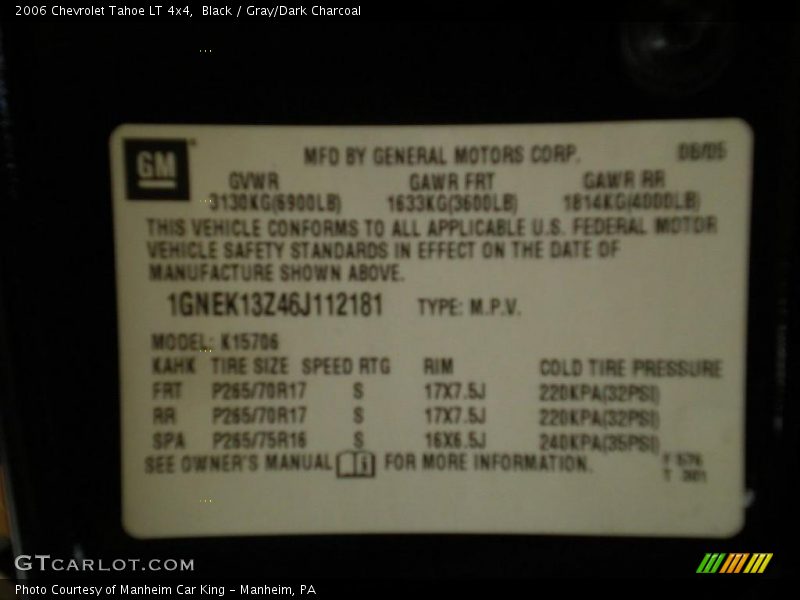 Black / Gray/Dark Charcoal 2006 Chevrolet Tahoe LT 4x4