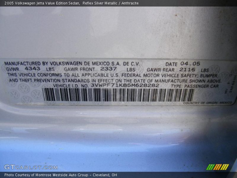 Reflex Silver Metallic / Anthracite 2005 Volkswagen Jetta Value Edition Sedan