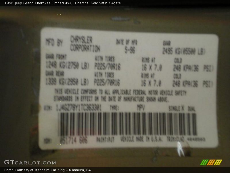 Charcoal Gold Satin / Agate 1996 Jeep Grand Cherokee Limited 4x4