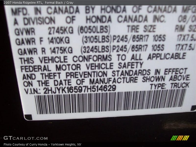 Formal Black / Gray 2007 Honda Ridgeline RTL
