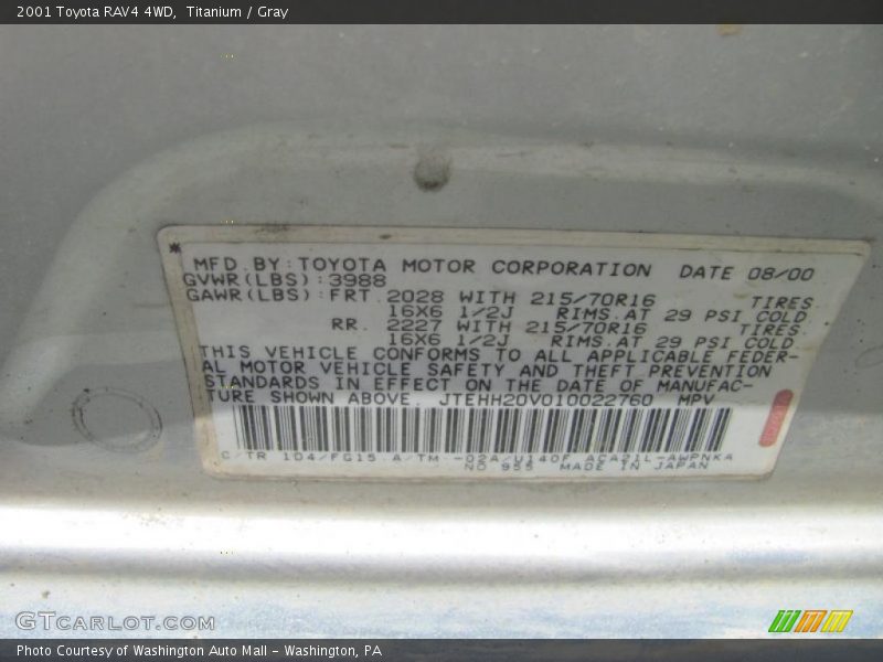 Titanium / Gray 2001 Toyota RAV4 4WD