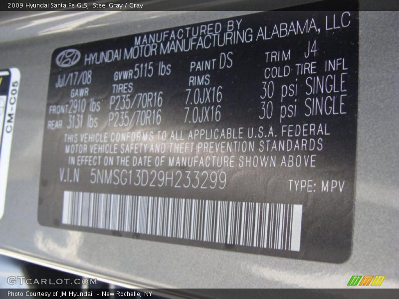 Steel Gray / Gray 2009 Hyundai Santa Fe GLS