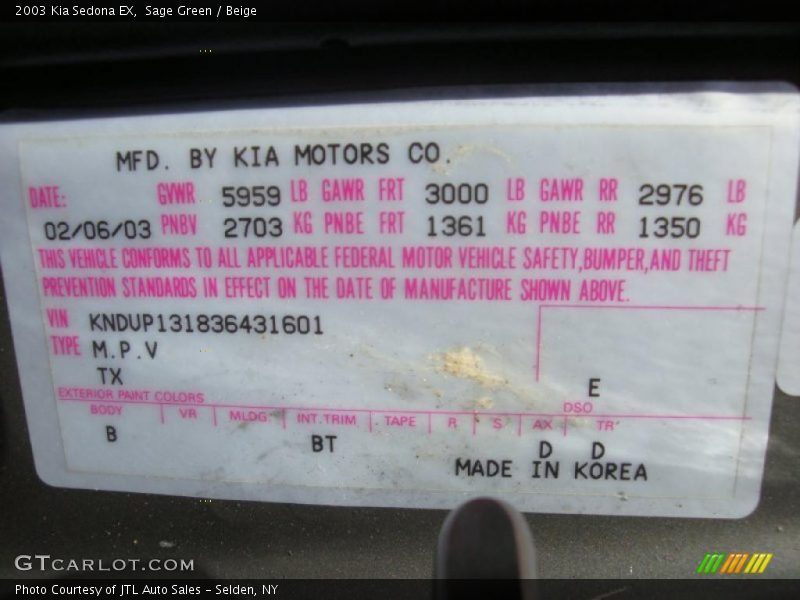 Sage Green / Beige 2003 Kia Sedona EX