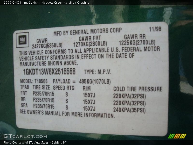 Meadow Green Metallic / Graphite 1999 GMC Jimmy SL 4x4