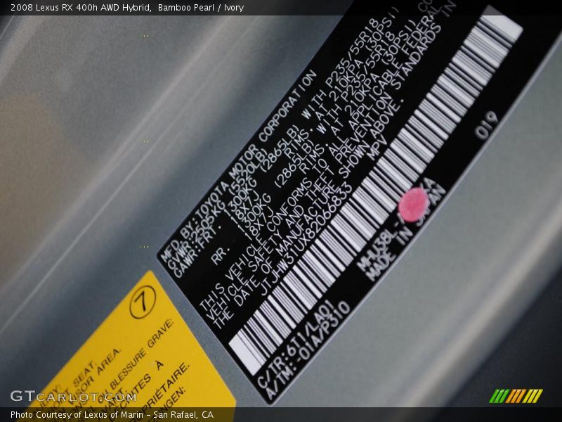 Bamboo Pearl / Ivory 2008 Lexus RX 400h AWD Hybrid