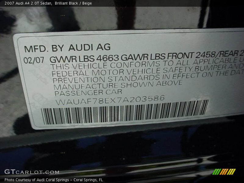 Brilliant Black / Beige 2007 Audi A4 2.0T Sedan