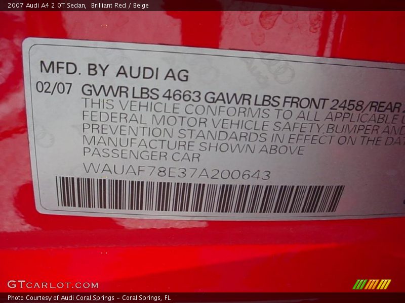 Brilliant Red / Beige 2007 Audi A4 2.0T Sedan