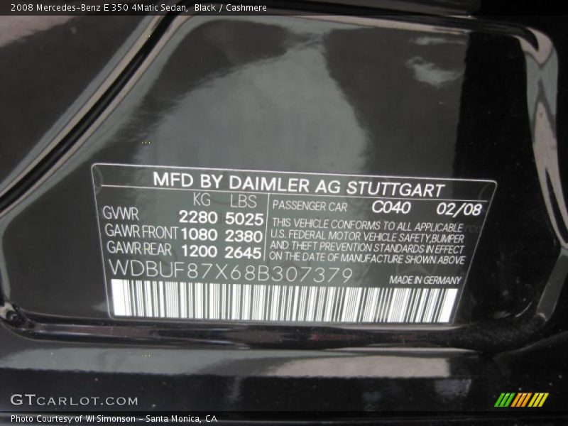Black / Cashmere 2008 Mercedes-Benz E 350 4Matic Sedan