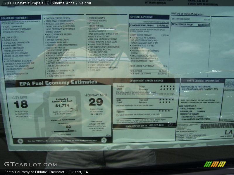 Summit White / Neutral 2010 Chevrolet Impala LT