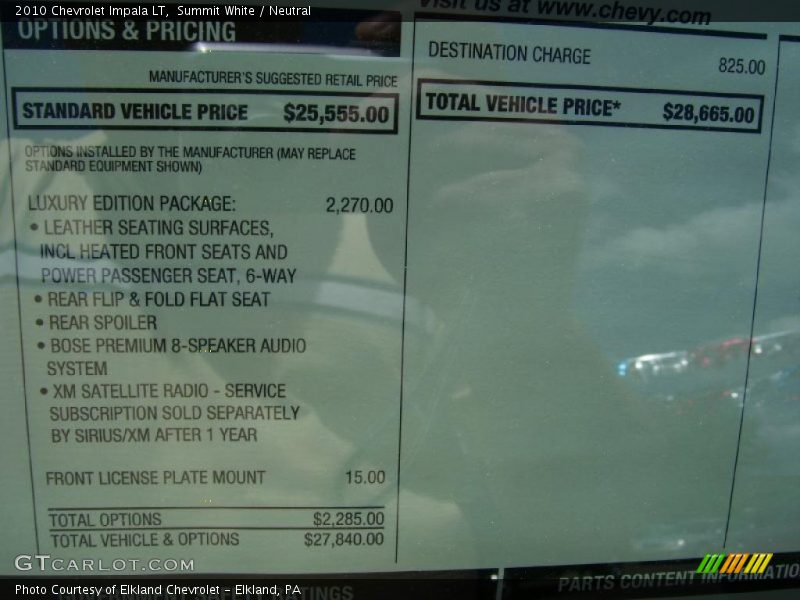 Summit White / Neutral 2010 Chevrolet Impala LT