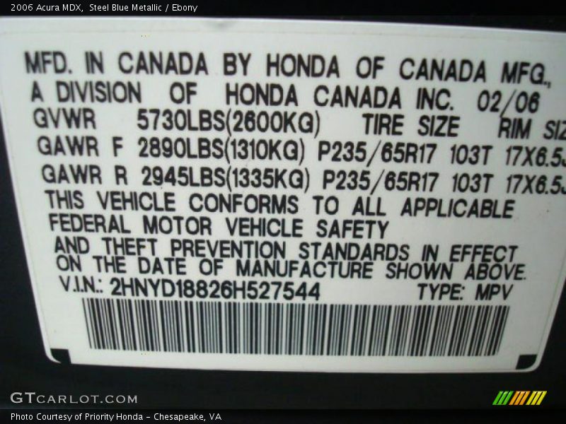Steel Blue Metallic / Ebony 2006 Acura MDX