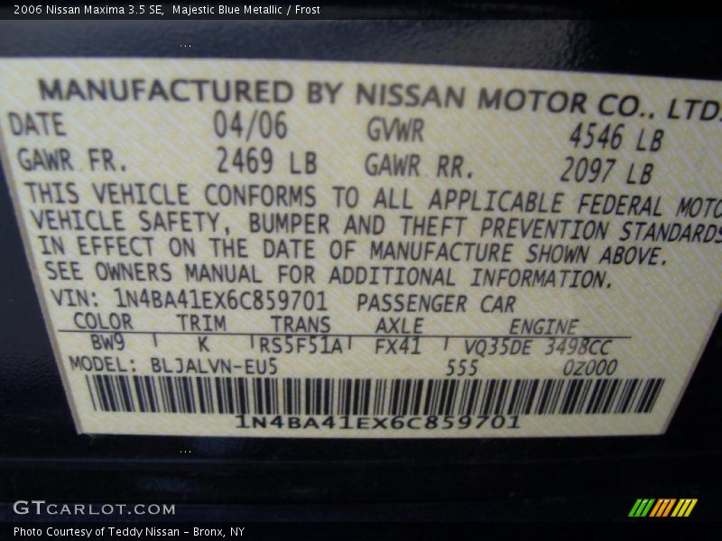 Majestic Blue Metallic / Frost 2006 Nissan Maxima 3.5 SE