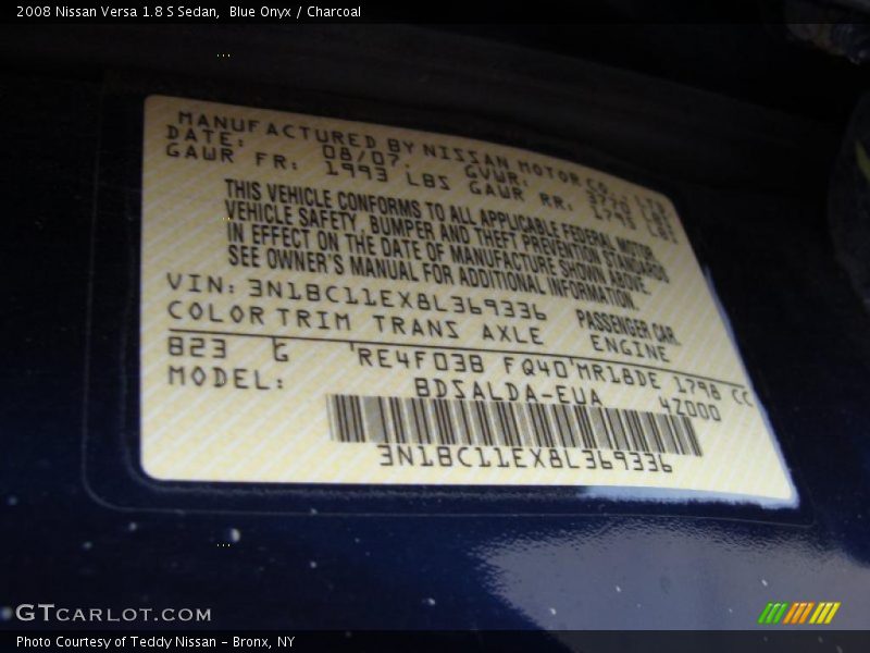 Blue Onyx / Charcoal 2008 Nissan Versa 1.8 S Sedan