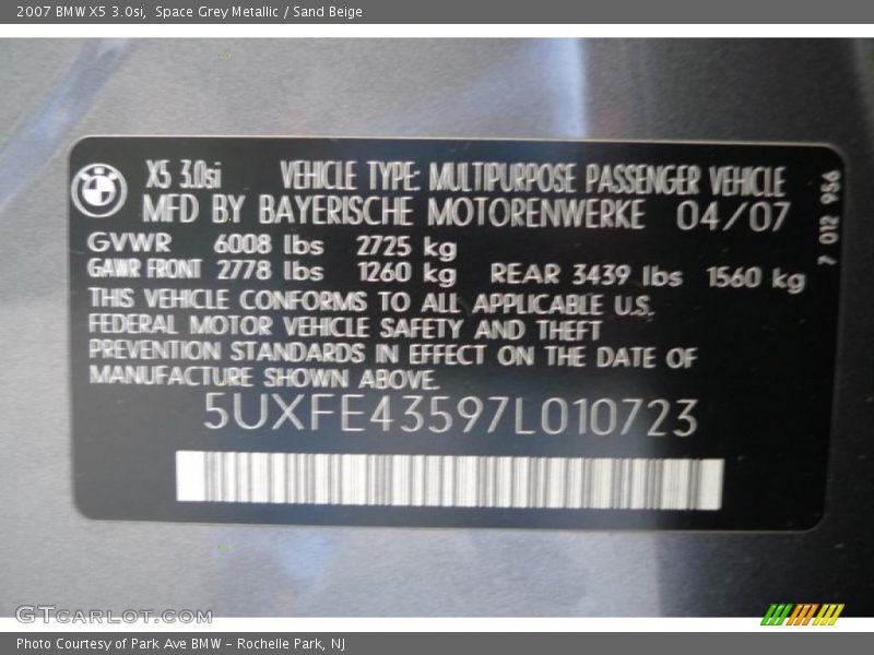 Space Grey Metallic / Sand Beige 2007 BMW X5 3.0si