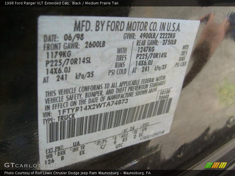 Black / Medium Prairie Tan 1998 Ford Ranger XLT Extended Cab